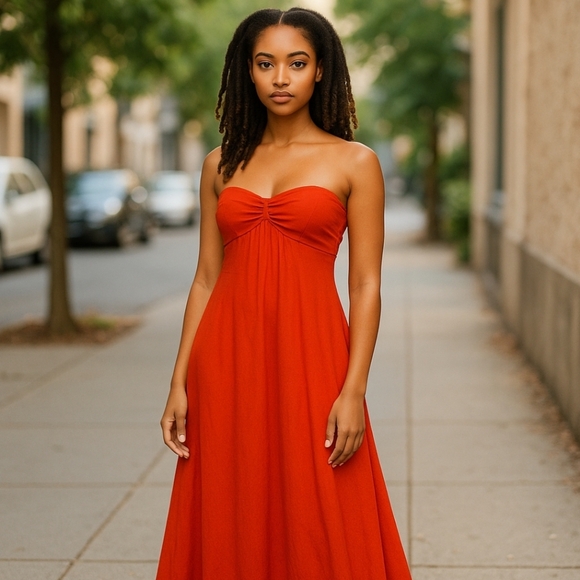 Calvin Klein: Dark-Peach-Long-Flowing-Formal Sweetheart Strapless Gown SZ 4 EPLC - Picture 3 of 15